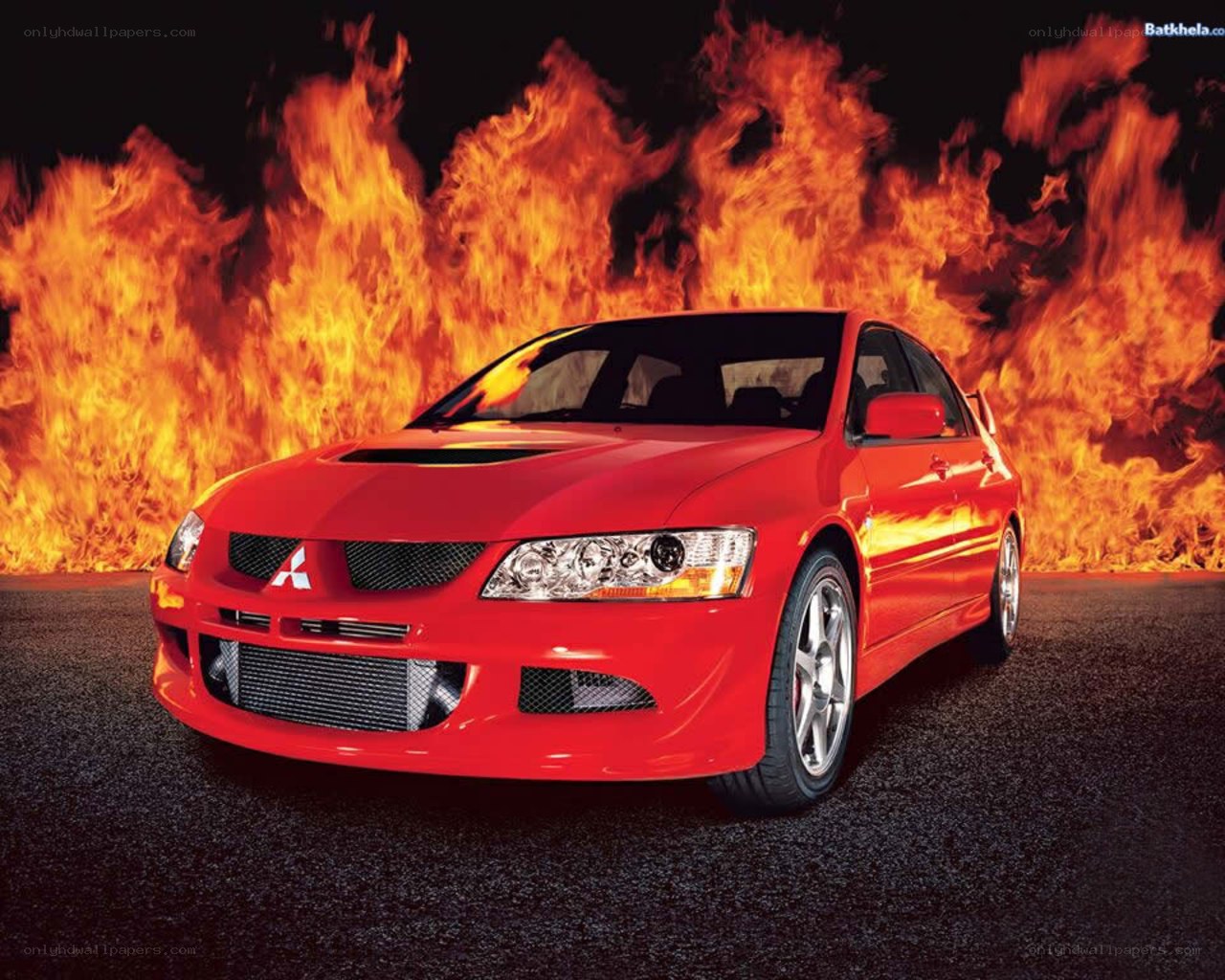 Red car with fire background