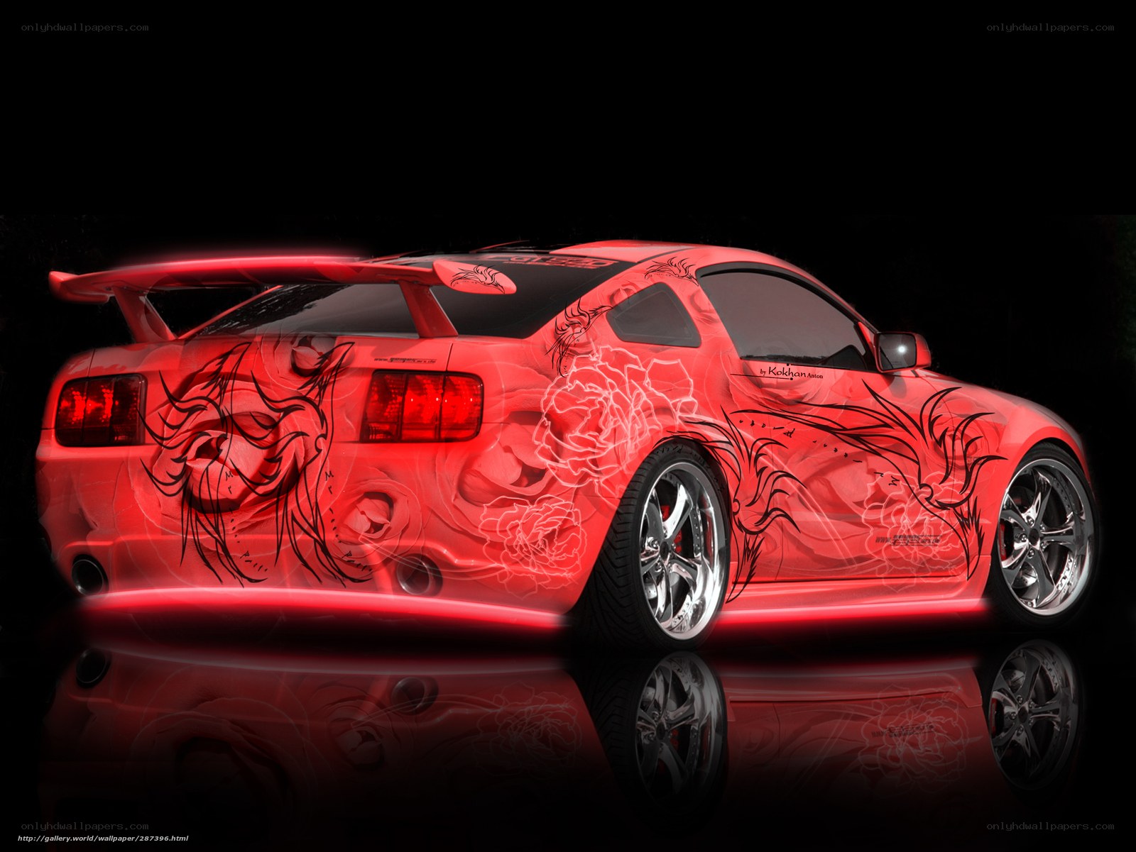 Red car with floral design