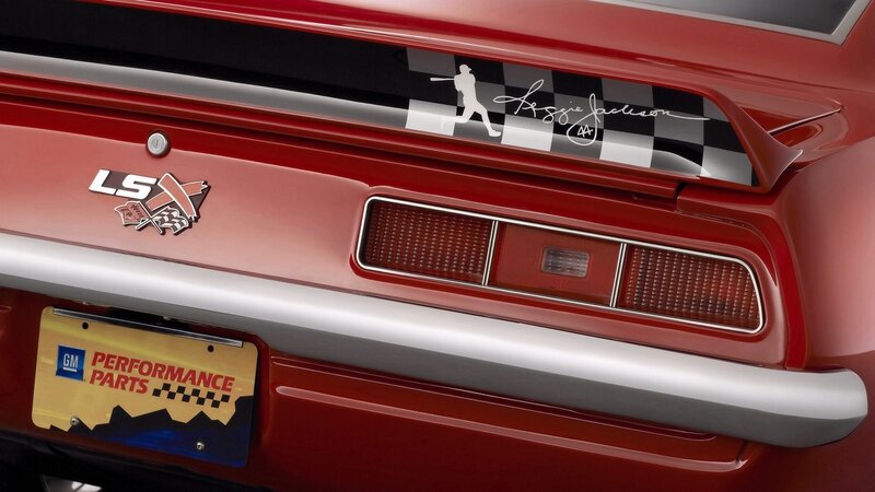 red car with larry jackson decal