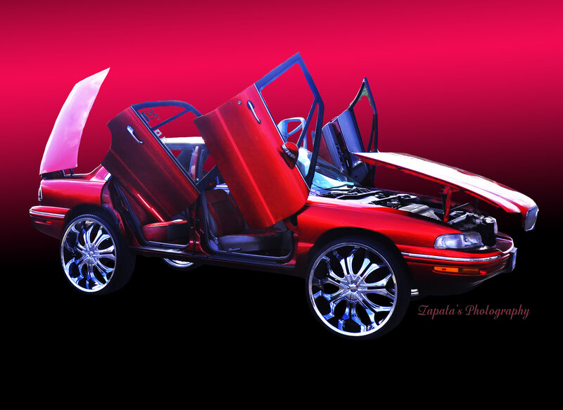 Red Car with Open Doors — Dramatic