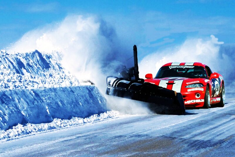 Red Car with Snowplow