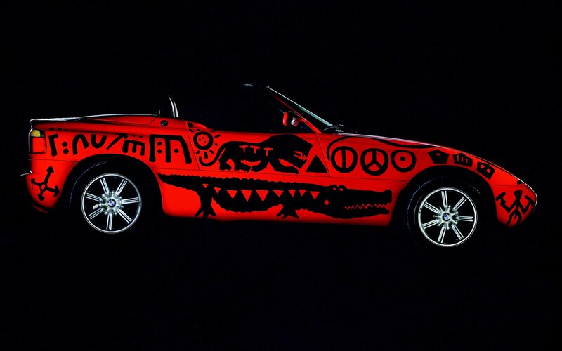 Red car with tribal art
