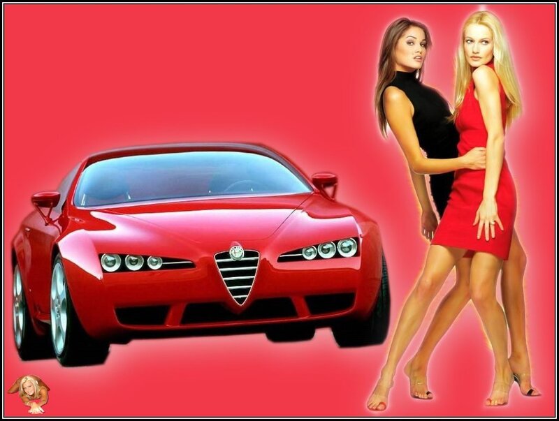 Red car with two women