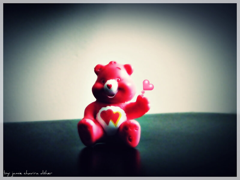 red care bear with hearts