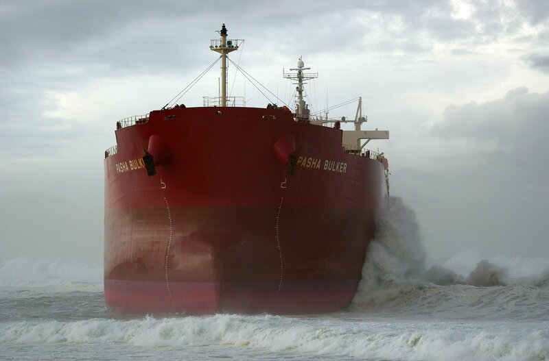 Red Cargo Ship — Dramatic