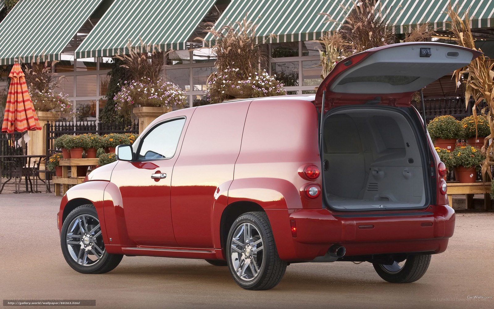 Red cargo van with open rear door