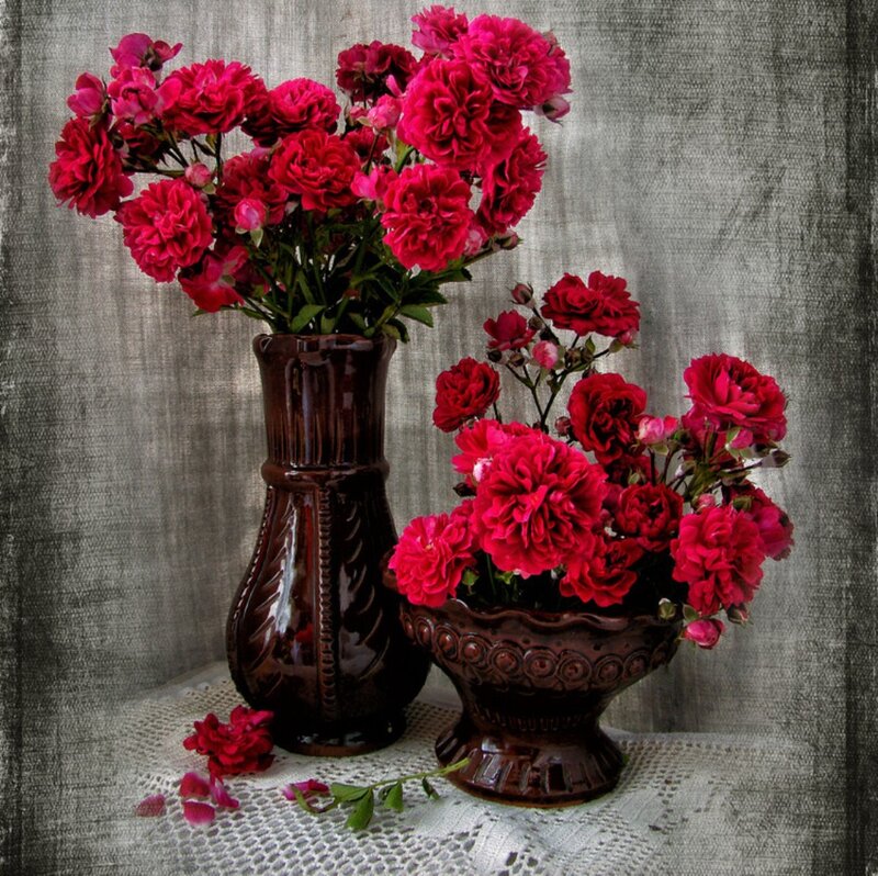 Red Carnations in Vases