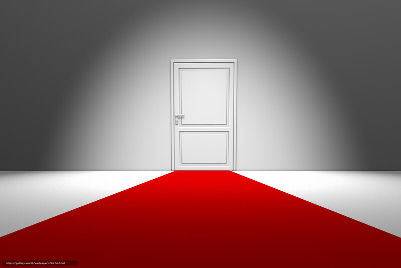 red carpet leading to white door