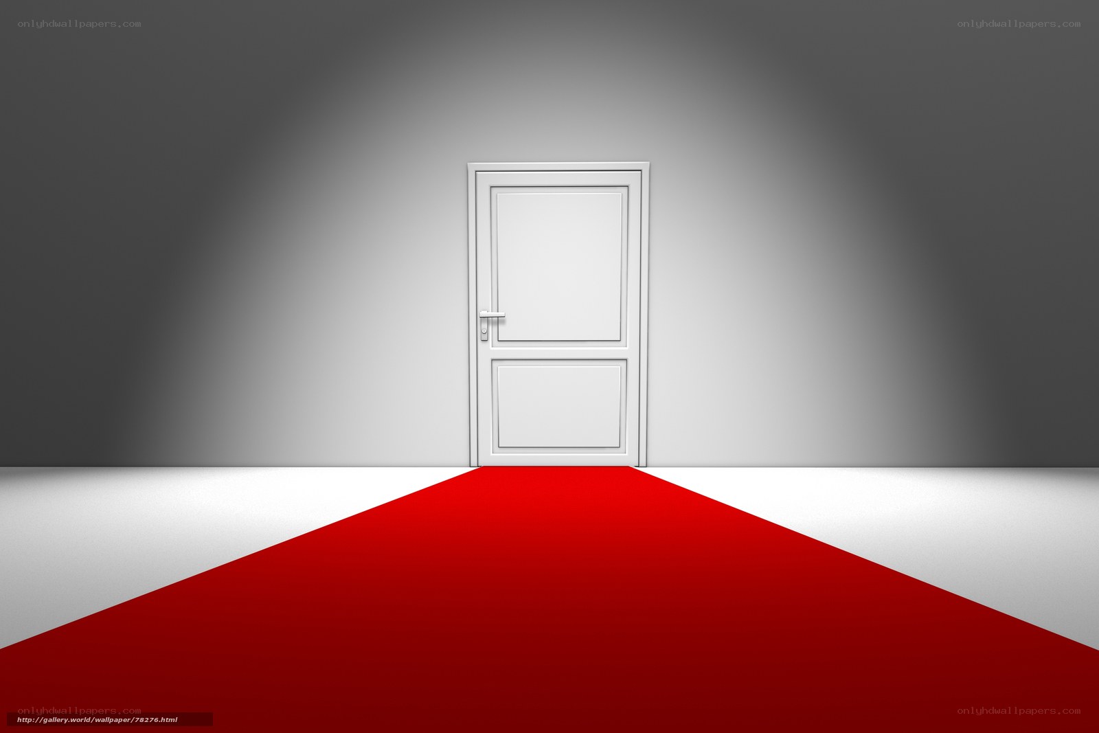 red carpet leading to white door