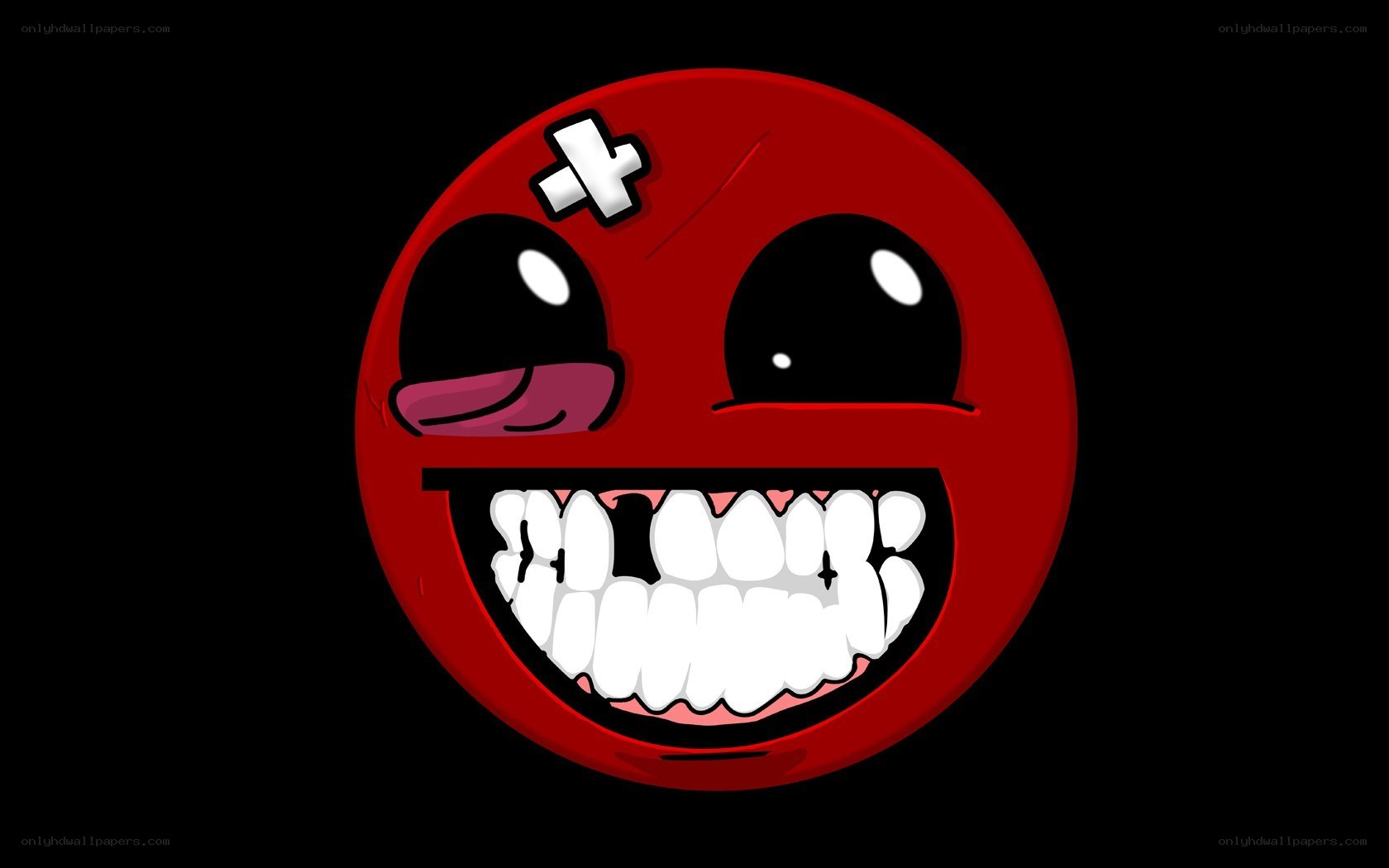 red cartoon face with bandage