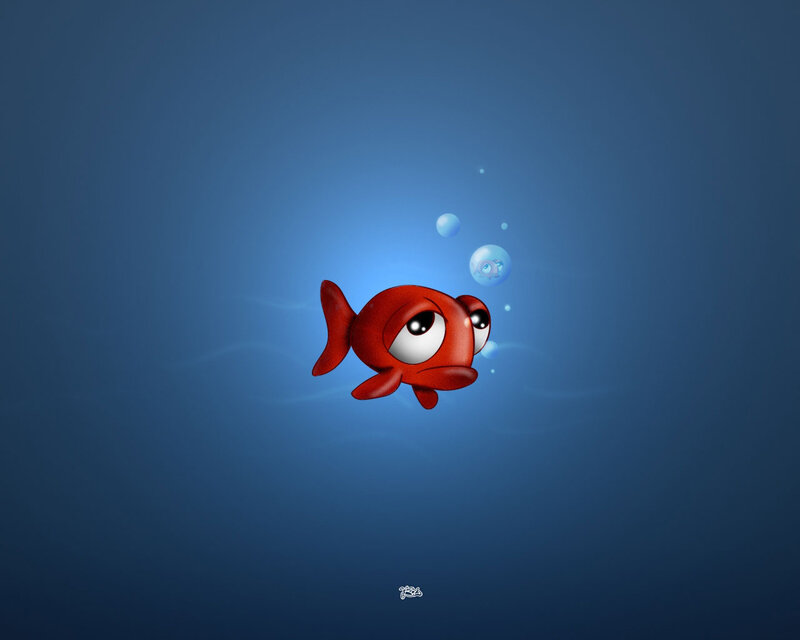 Red Cartoon Fish — Blue