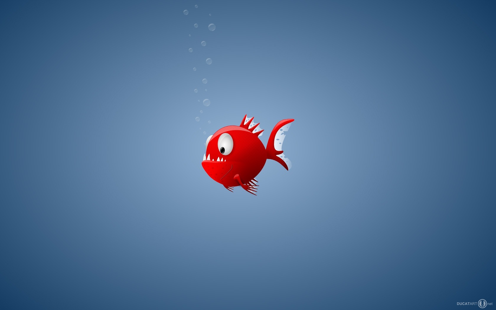Red cartoon fish underwater
