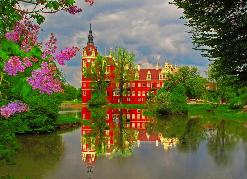 Red Castle with Reflection