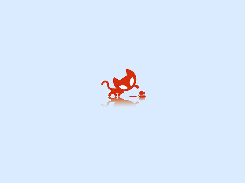 Red cat chasing mouse
