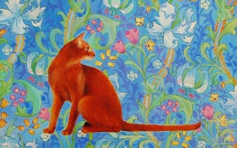 Red Cat in Flowers