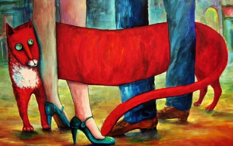 Red Cat with People
