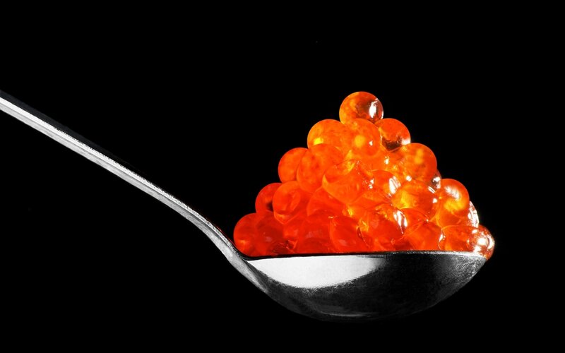 Red Caviar on Spoon — Dramatic