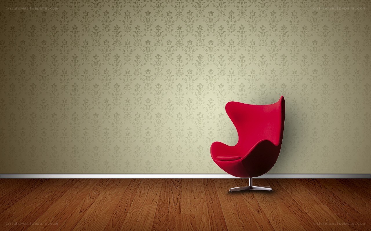 Red chair in patterned room