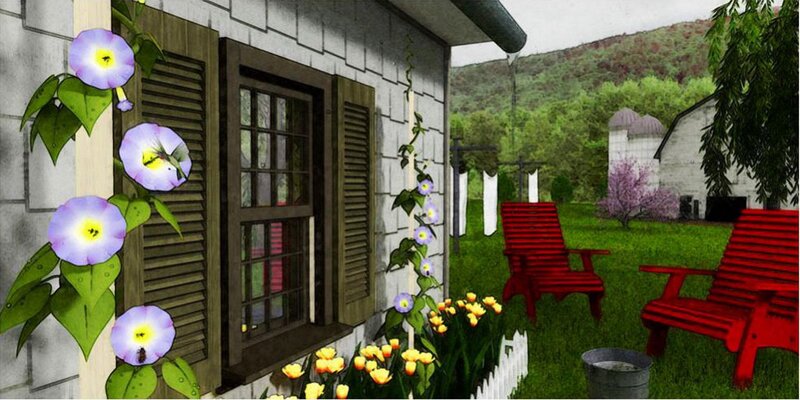 Red Chairs in Garden