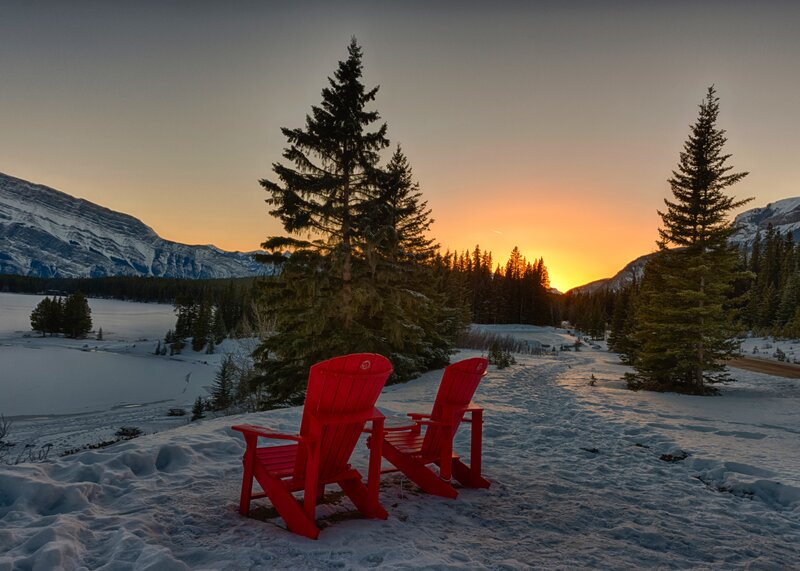 Red Chairs in Snow