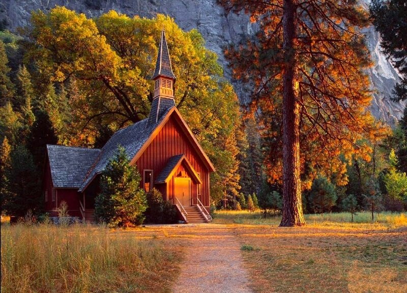 Red Chapel in Forest — Brown