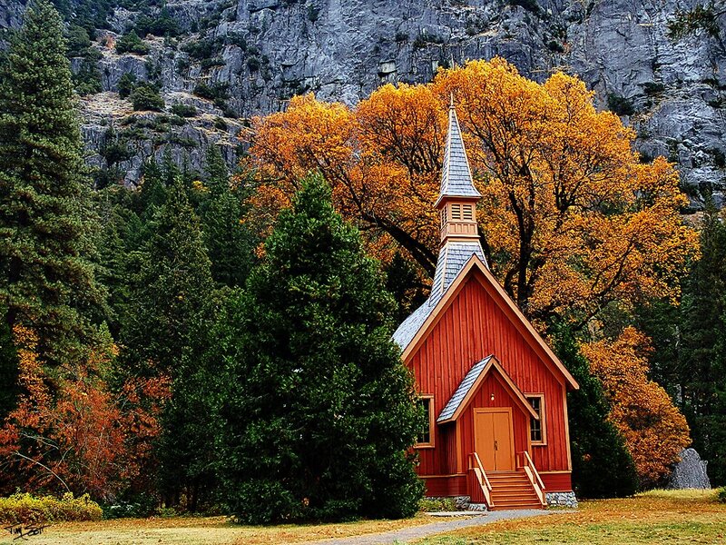 Red Chapel in Forest — Serene
