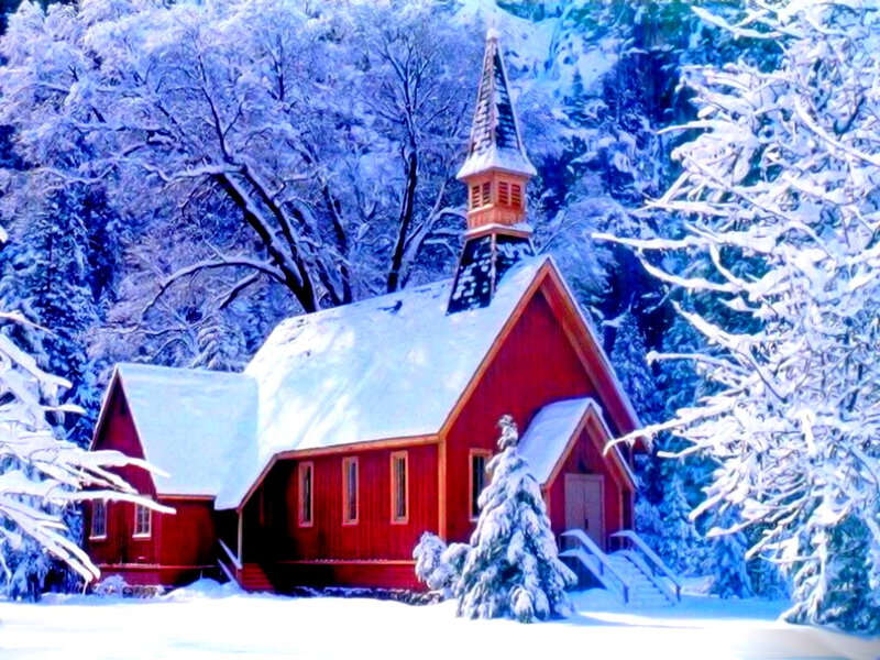 Red Chapel in Snow — Serene