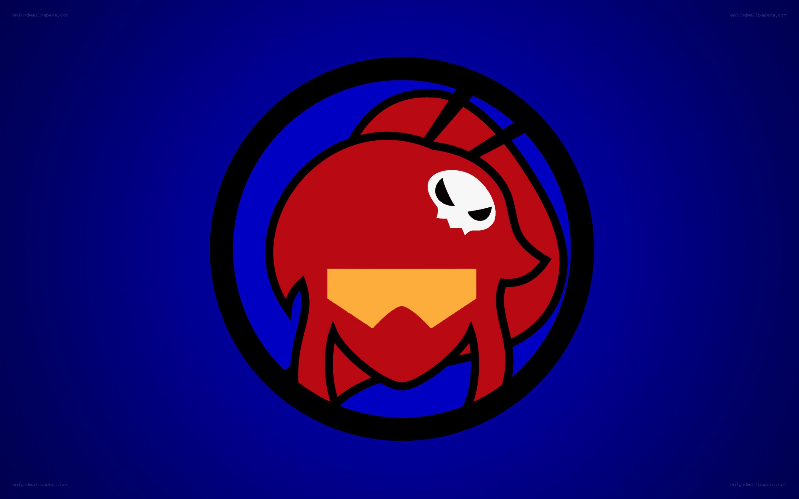 red character logo with skull