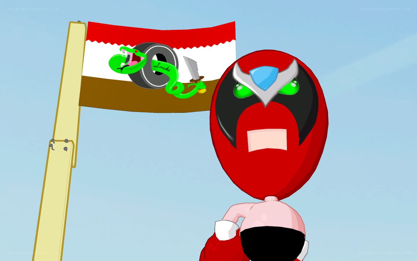 Red character with flag