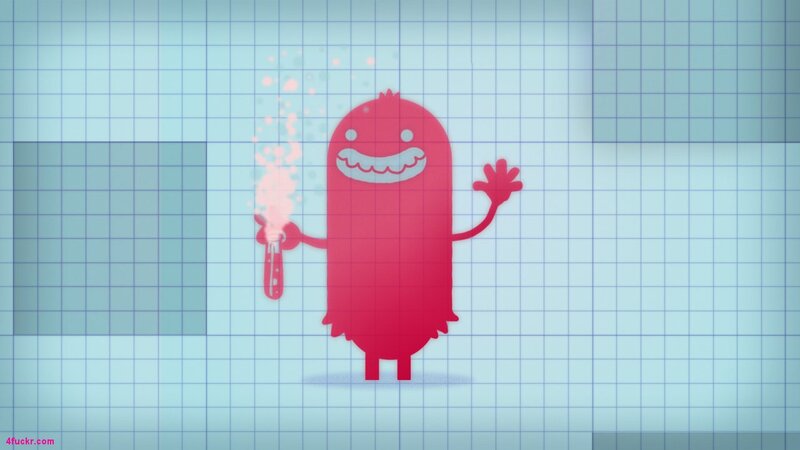 red character with test tube