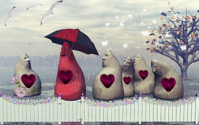 Red Character with Umbrella