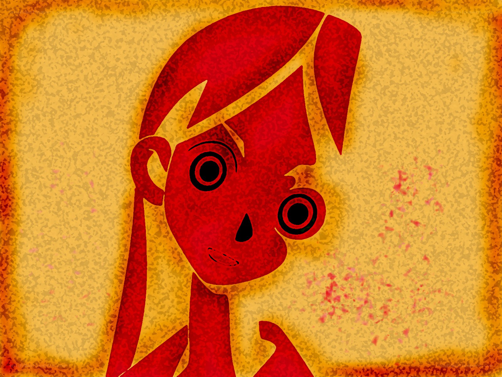 red character with wide eyes