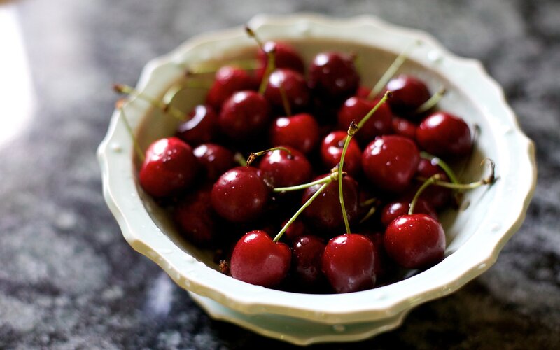 Red Cherries in a Bowl — Calm, Photograph, Table