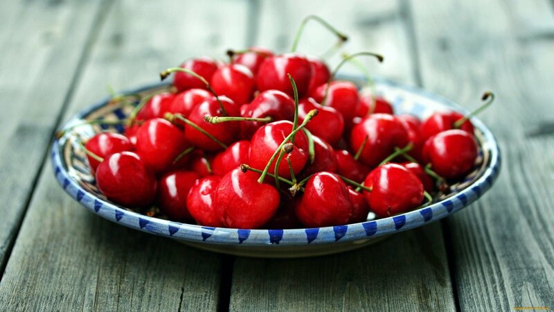 Red Cherries in a Bowl — Calm, Photograph