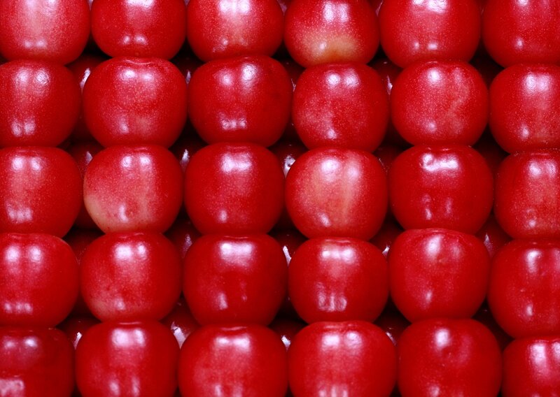 Red cherries in a grid