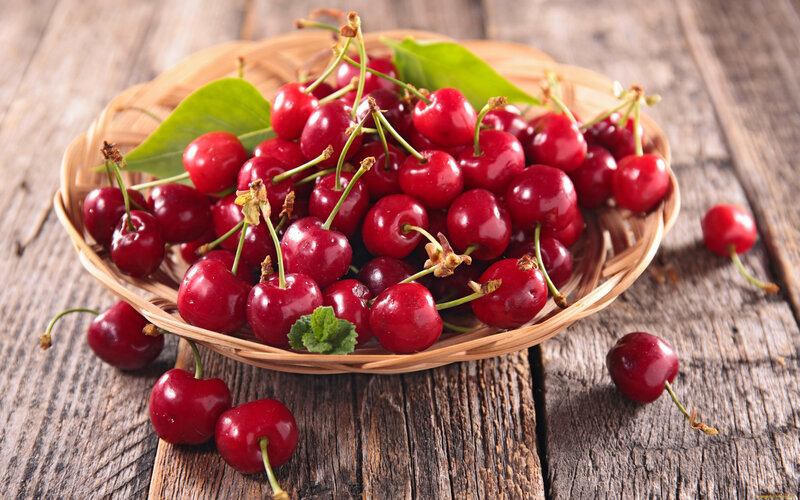 Red Cherries in Basket — Natural
