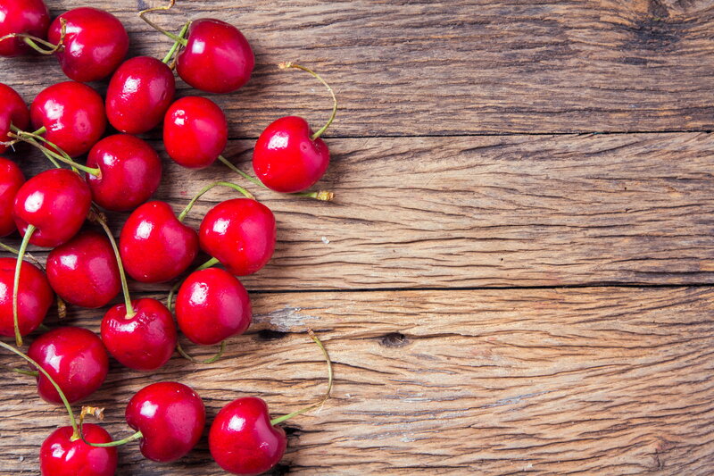 Red Cherries on Wood — Natural