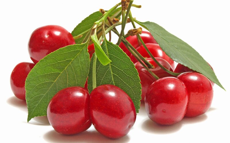 Red Cherries with Leaves — Fresh