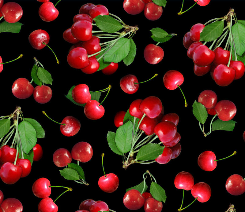Red Cherries with Leaves