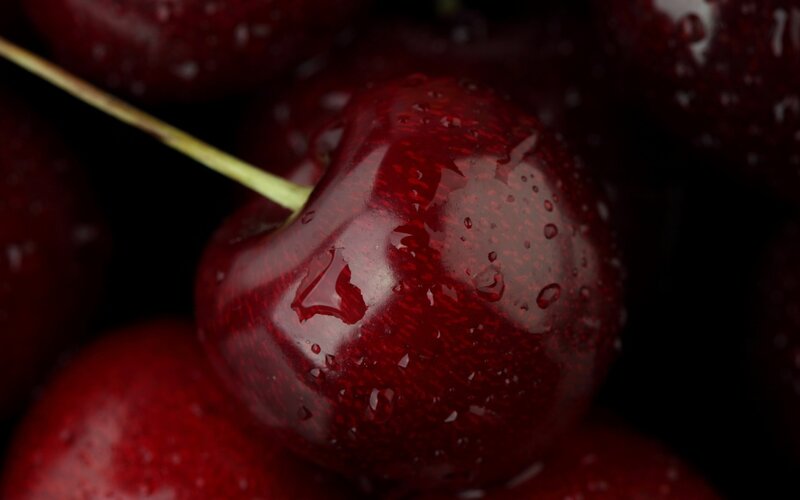 Red Cherries with Water Droplets — Dramatic