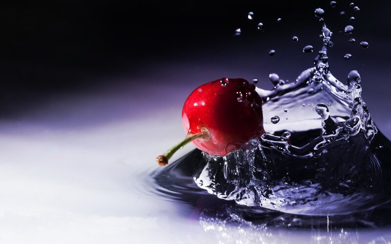 Red Cherry Splashing Water