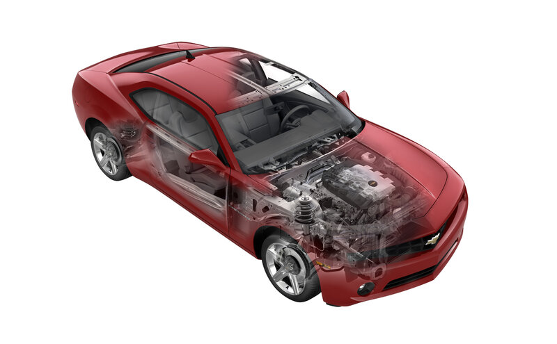 Red Chevrolet Camaro cutaway view