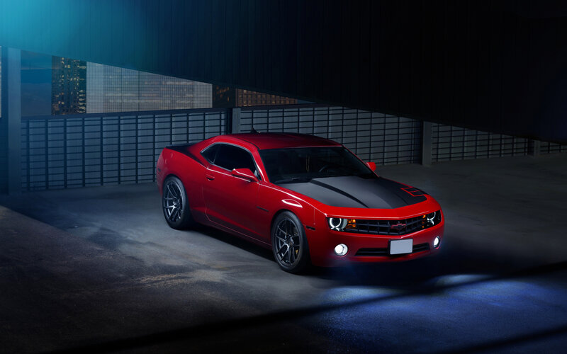 Red Chevrolet Camaro — Dramatic, Night, Photograph, Car, Cityscape