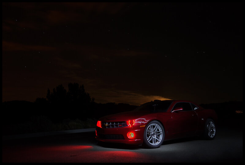 Red Chevrolet Camaro — Dramatic, Night, Photograph, Car
