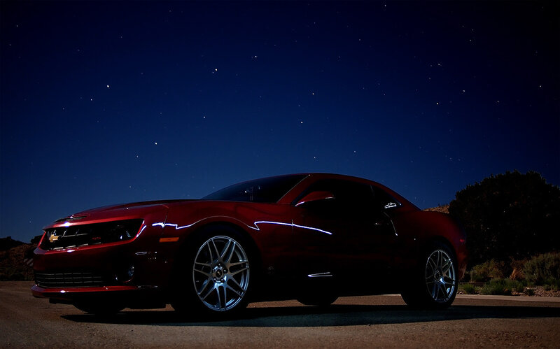 Red Chevrolet Camaro — Dramatic, Night, Photograph