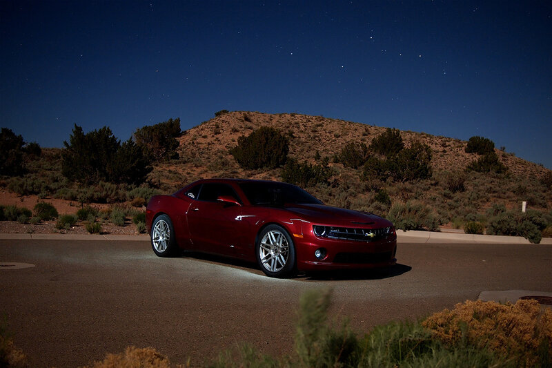 Red Chevrolet Camaro — Dramatic, Night