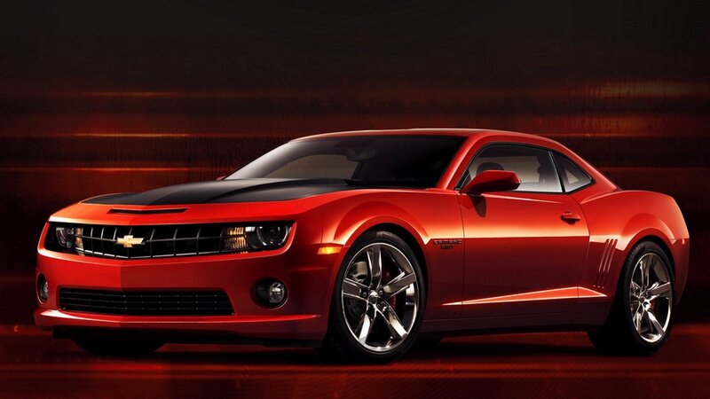 Red Chevrolet Camaro — Dramatic, Photograph, Car, Black Hood, Silver Wheels