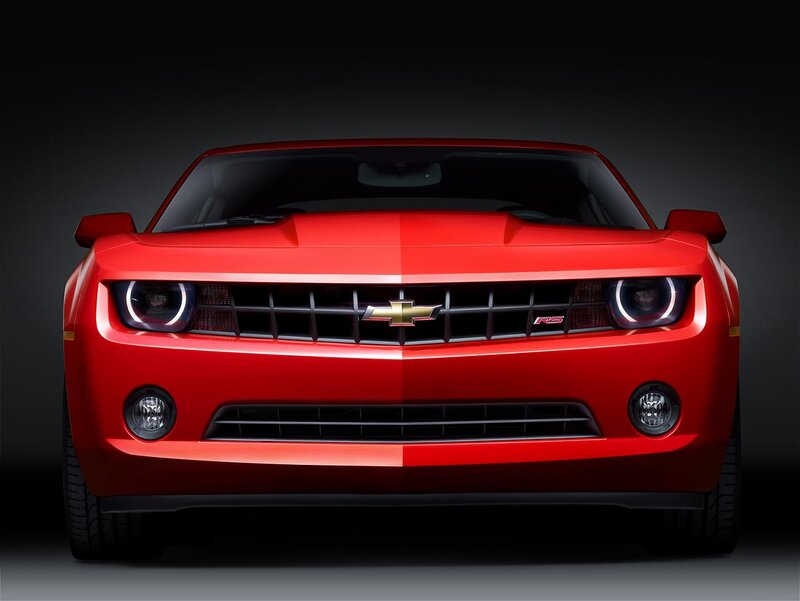 Red Chevrolet Camaro — Dramatic, Photograph, Car Grille, Headlights
