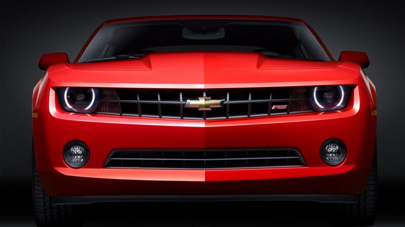 Red Chevrolet Camaro — Dramatic, Photograph, Grille, Headlights, Hood, Black