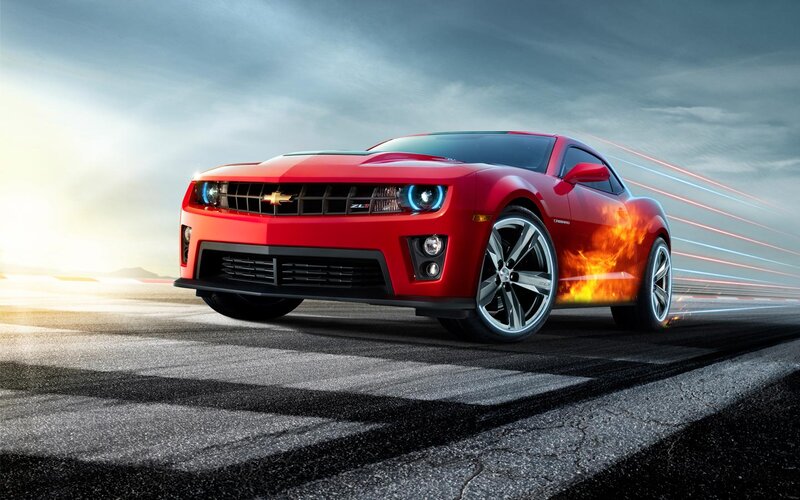 Red Chevrolet Camaro — Dramatic, Sunrise, Digital Art